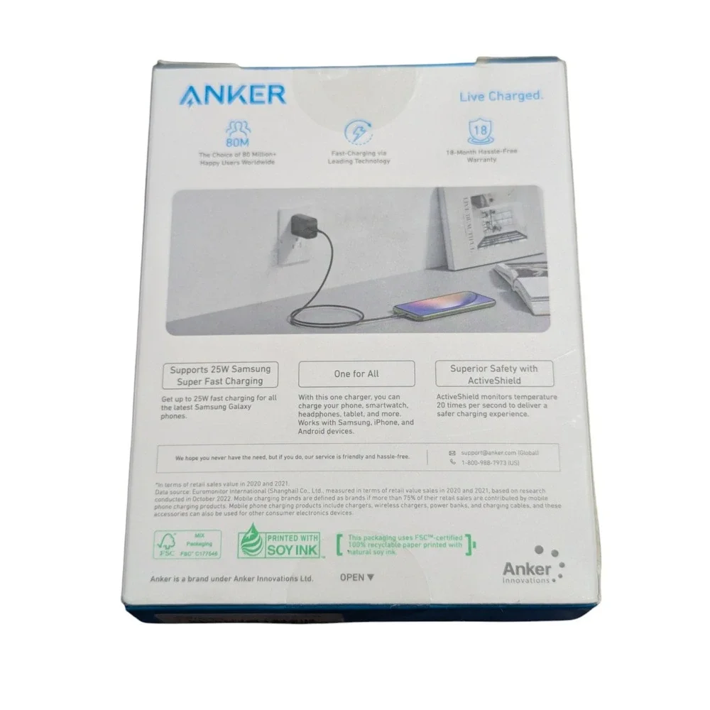 Pp6U‎ Anker 312 Charger ( Ace 2, 25W ) Ultra Fast-USB-C Wall Charger - Black